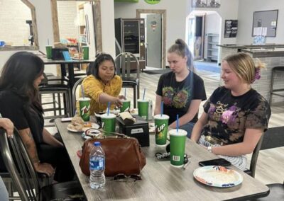 a group of women eating