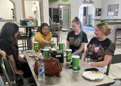 a group of women eating